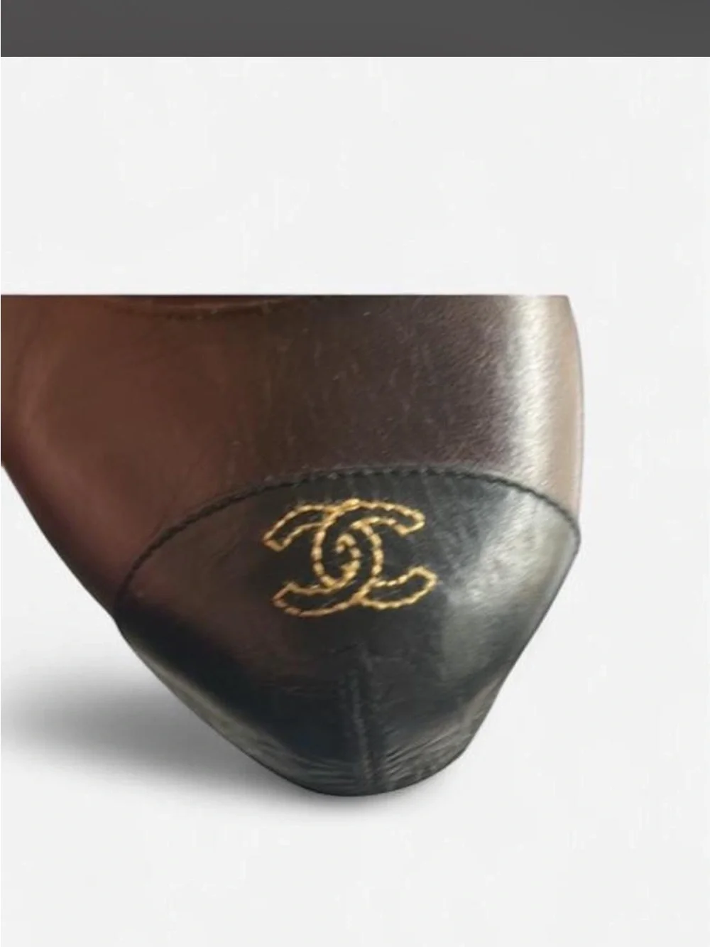 CHANEL Dark Brown Leather Pumps with Gold CC Emblem